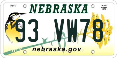 NE license plate 93VW78