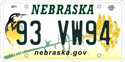 NE license plate 93VW94