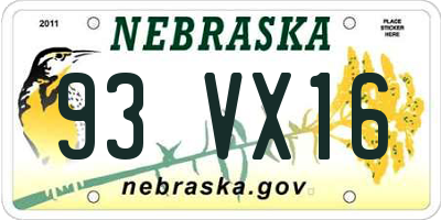 NE license plate 93VX16