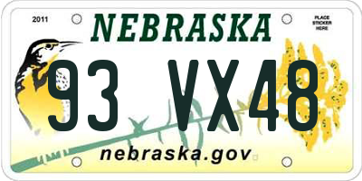 NE license plate 93VX48
