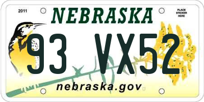 NE license plate 93VX52