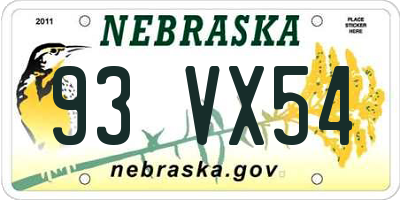 NE license plate 93VX54