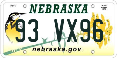 NE license plate 93VX96