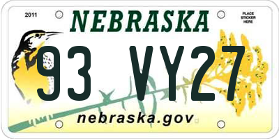NE license plate 93VY27