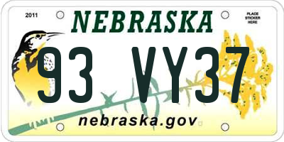 NE license plate 93VY37