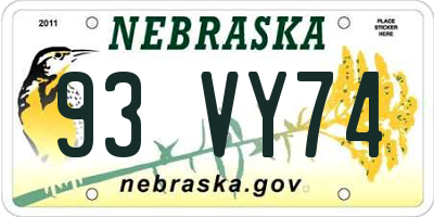NE license plate 93VY74