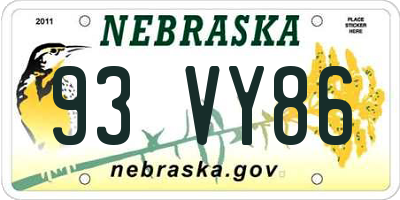 NE license plate 93VY86
