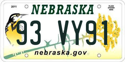 NE license plate 93VY91
