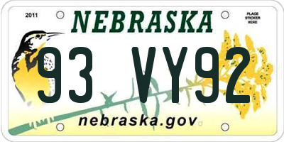 NE license plate 93VY92