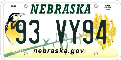 NE license plate 93VY94