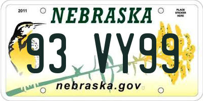 NE license plate 93VY99