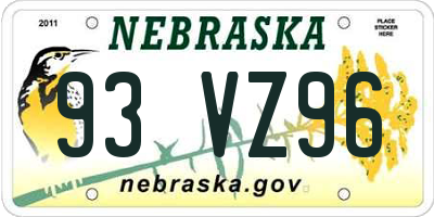 NE license plate 93VZ96