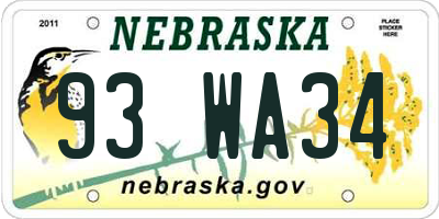 NE license plate 93WA34