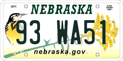 NE license plate 93WA51