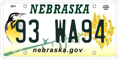 NE license plate 93WA94