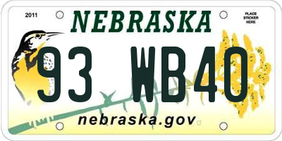 NE license plate 93WB40