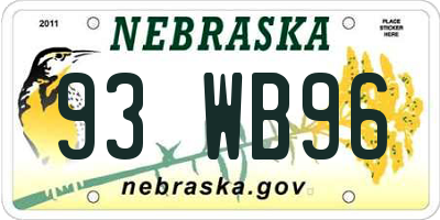 NE license plate 93WB96
