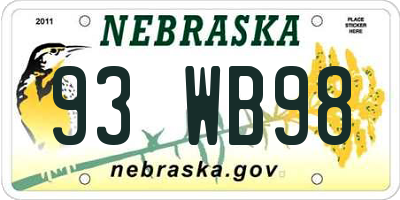 NE license plate 93WB98
