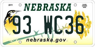 NE license plate 93WC36
