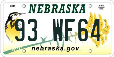 NE license plate 93WF64