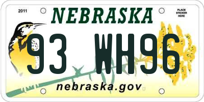 NE license plate 93WH96