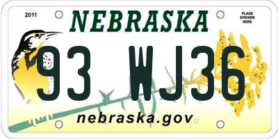 NE license plate 93WJ36