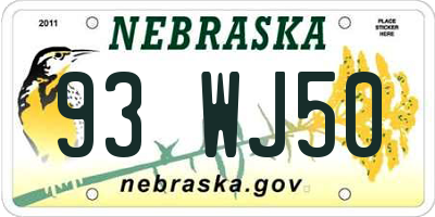 NE license plate 93WJ50
