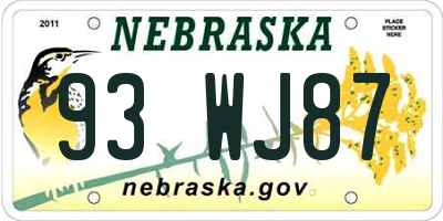 NE license plate 93WJ87