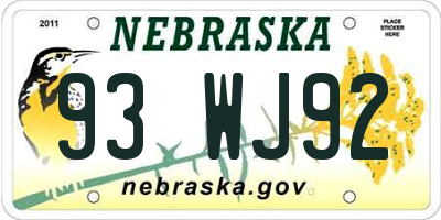 NE license plate 93WJ92