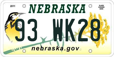 NE license plate 93WK28