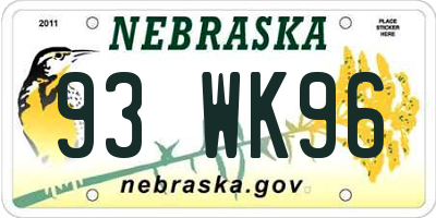 NE license plate 93WK96