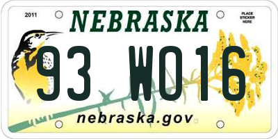NE license plate 93WO16