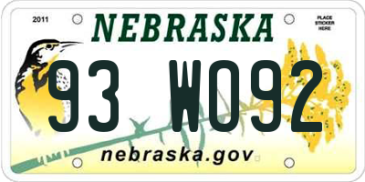 NE license plate 93WO92