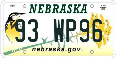 NE license plate 93WP96