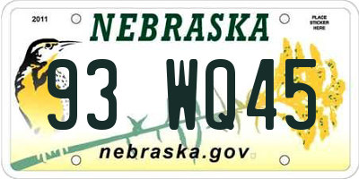 NE license plate 93WQ45