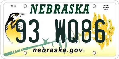 NE license plate 93WQ86