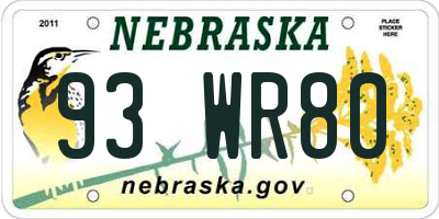 NE license plate 93WR80