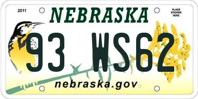 NE license plate 93WS62