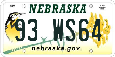 NE license plate 93WS64