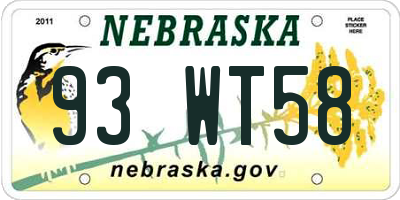 NE license plate 93WT58
