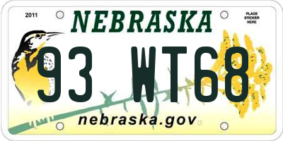 NE license plate 93WT68