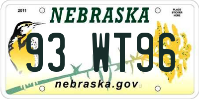 NE license plate 93WT96