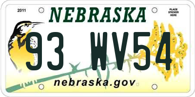 NE license plate 93WV54