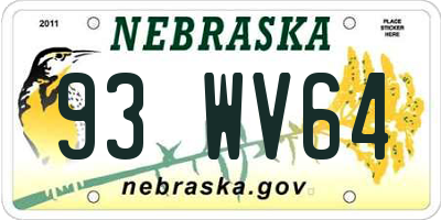 NE license plate 93WV64