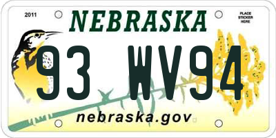 NE license plate 93WV94