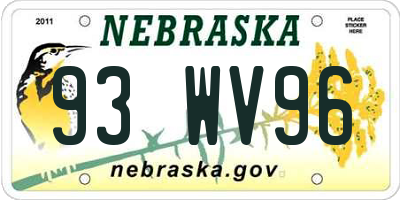 NE license plate 93WV96