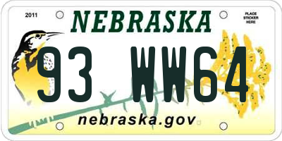 NE license plate 93WW64