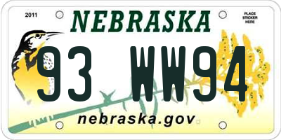NE license plate 93WW94