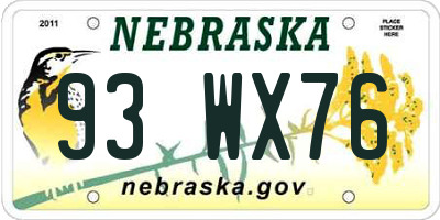 NE license plate 93WX76