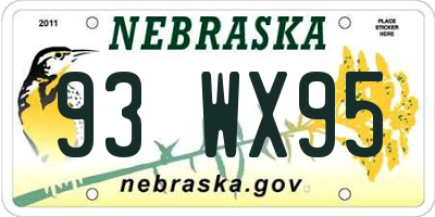 NE license plate 93WX95
